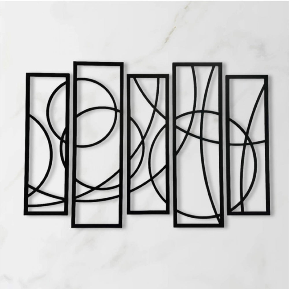 Black wood abstract 5-piece wall art panel frame - sleek wall decor for modern interiors