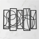 Black wood abstract 5-piece wall art panel frame - sleek wall decor for modern interiors