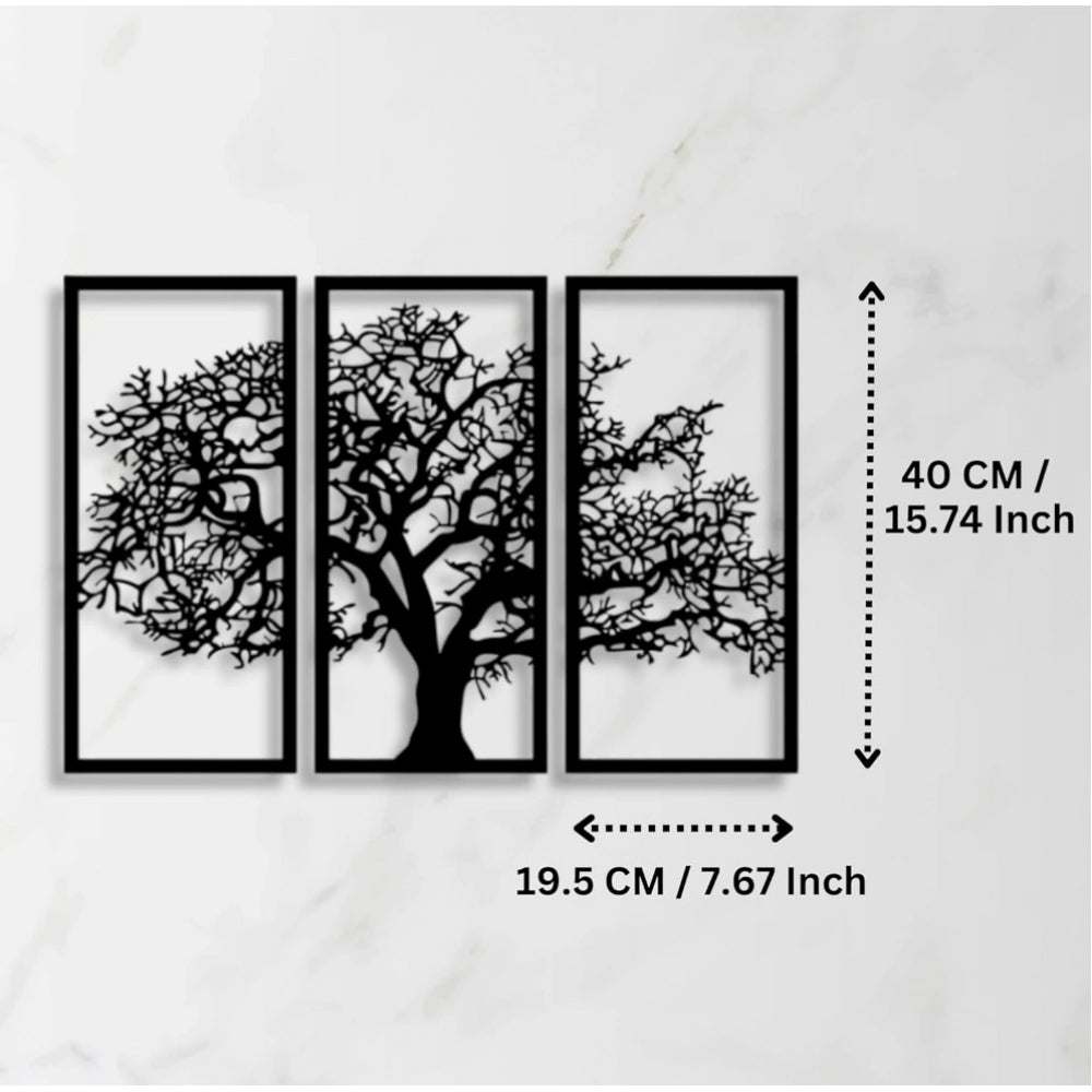 Black wooden tree wall art panel frame set, ideal for home decor in living room, bedroom, dining room, stairs, and office