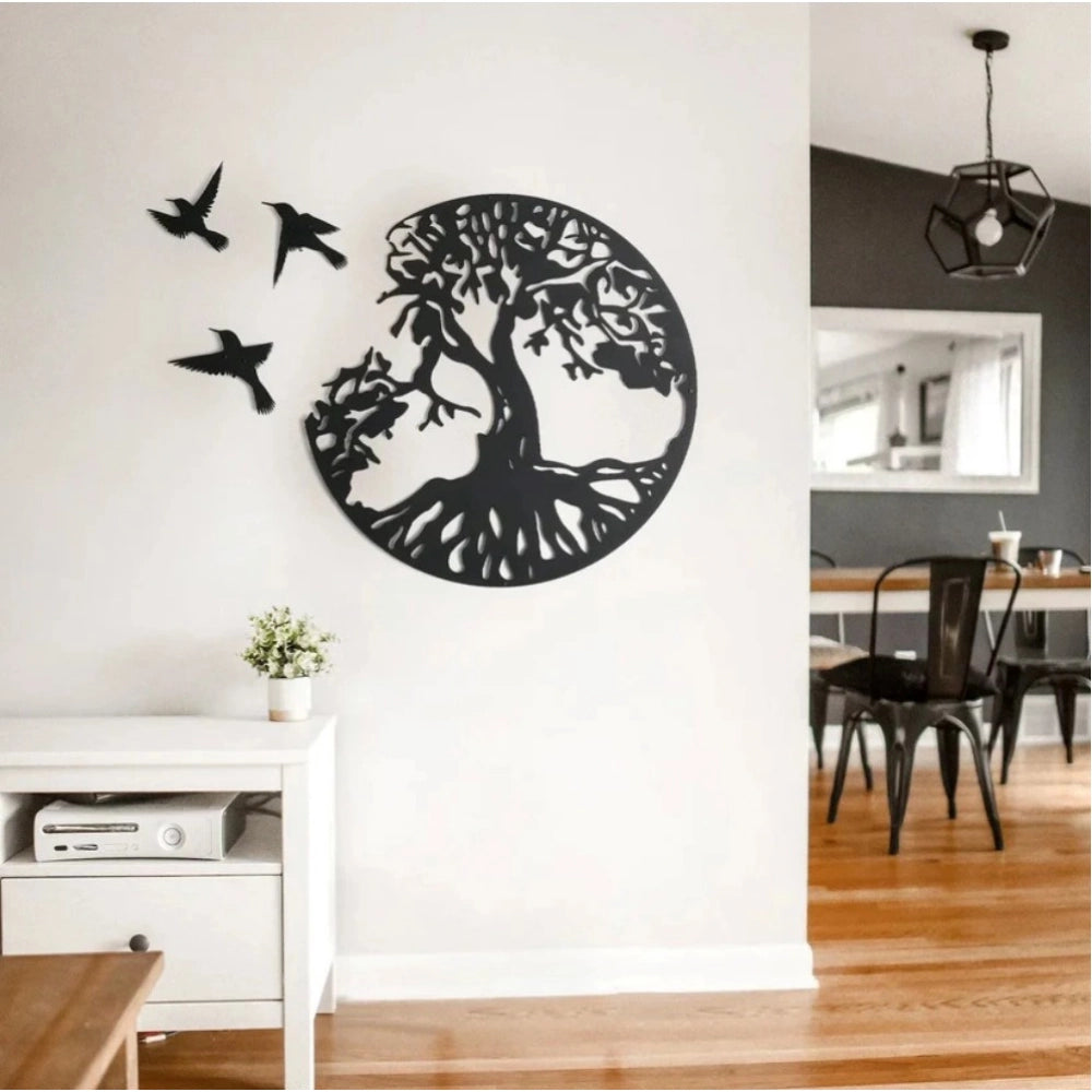 Black wooden tree-life wall decor, symbolizing eternal growth for living spaces
