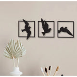 Birds in Frame Wooden Wall Decor – Set of 3 Panels (Black)