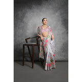 Women's Cotton Printed Saree With Unstitched Blouse 5.5 Mtr (Grey)