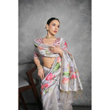 Women's Cotton Printed Saree With Unstitched Blouse 5.5 Mtr (Grey)