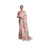 Women's Cotton Printed Saree With Unstitched Blouse 5.5 Mtr (Pink)