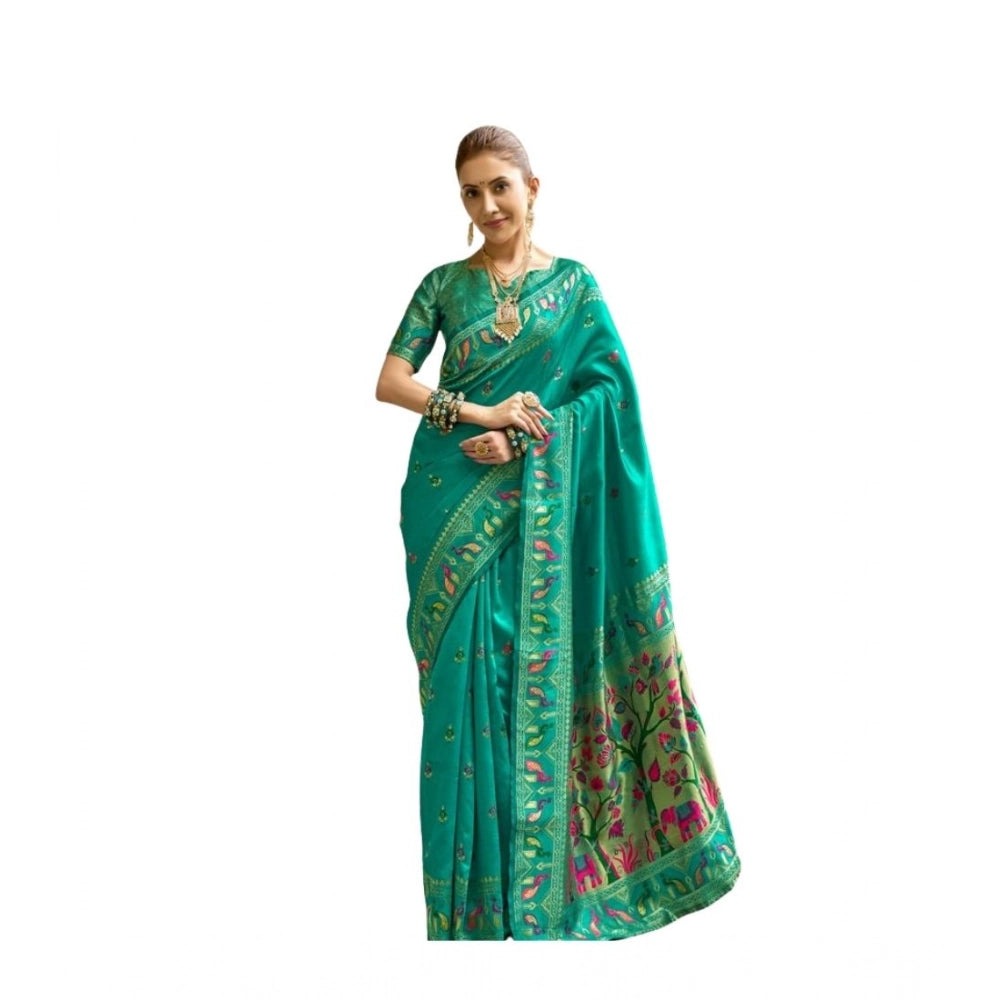 Women's Silk Blend Woven Saree With Unstitched Blouse 5.5 Mtr (Green)