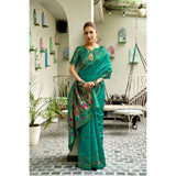 Women's Silk Blend Woven Saree With Unstitched Blouse 5.5 Mtr (Green)