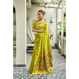Women's Silk Blend Woven Saree With Unstitched Blouse 5.5 Mtr (Lime)