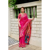 Women's Silk Blend Woven Saree With Unstitched Blouse 5.5 Mtr (Pink)