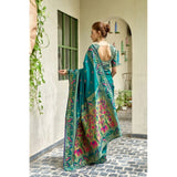 Women's Silk Blend Woven Saree With Unstitched Blouse 5.5 Mtr (Teal)