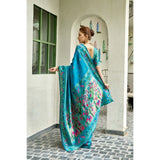 Women's Silk Blend Woven Saree With Unstitched Blouse 5.5 Mtr (Turquoise)