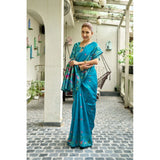 Women's Silk Blend Woven Saree With Unstitched Blouse 5.5 Mtr (Turquoise)