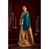 Women's Silk Blend Woven Saree With Unstitched Blouse 5.5 Mtr (Teal)