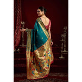 Women's Silk Blend Woven Saree With Unstitched Blouse 5.5 Mtr (Teal)
