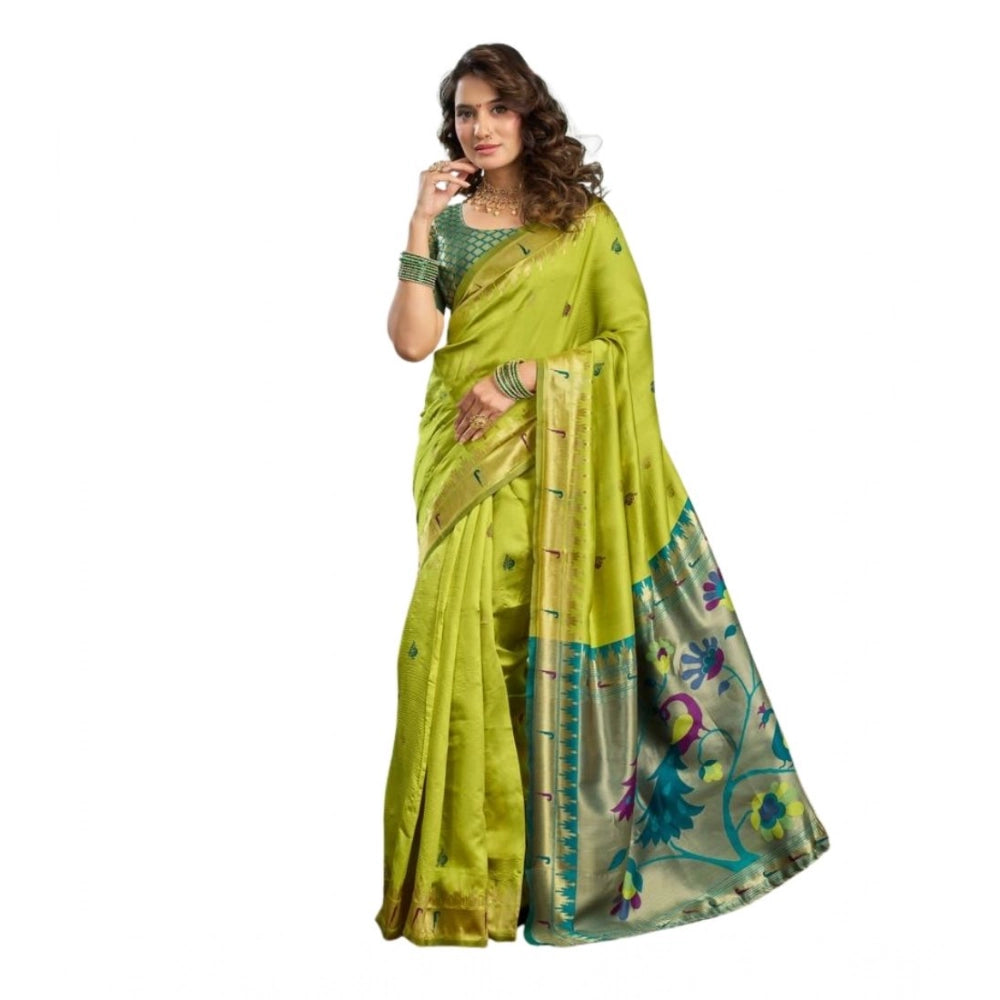 Women's Silk Blend Woven Saree With Unstitched Blouse 5.5 Mtr (Lime)