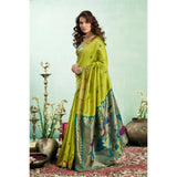 Women's Silk Blend Woven Saree With Unstitched Blouse 5.5 Mtr (Lime)
