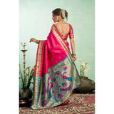 Women's Silk Blend Woven Saree With Unstitched Blouse 5.5 Mtr (Pink)