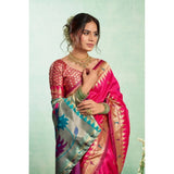 Women's Silk Blend Woven Saree With Unstitched Blouse 5.5 Mtr (Pink)