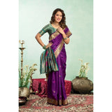Women's Silk Blend Woven Saree With Unstitched Blouse 5.5 Mtr (Purple)
