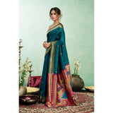 Women's Silk Blend Woven Saree With Unstitched Blouse 5.5 Mtr (Teal)