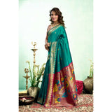 Women's Silk Blend Woven Saree With Unstitched Blouse 5.5 Mtr (Green)