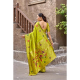 Women's Silk Blend Woven Saree With Unstitched Blouse 5.5 Mtr (Lime)