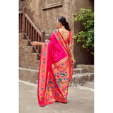 Women's Silk Blend Woven Saree With Unstitched Blouse 5.5 Mtr (Pink)