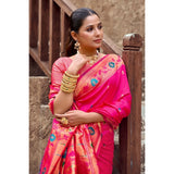 Women's Silk Blend Woven Saree With Unstitched Blouse 5.5 Mtr (Pink)