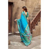 Aqua-blue silk blend woven saree with unstitched blouse, vibrant and elegant Indian women's wear