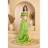 Women's Linen Cotton Printed Ready To Wear Saree With Unstitched Blouse 5.5 Mtr (Lime)
