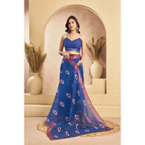 Women's Linen Cotton Printed Ready To Wear Saree With Unstitched Blouse 5.5 Mtr (Blue)