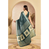 Women's Linen Cotton Printed Ready To Wear Saree With Unstitched Blouse 5.5 Mtr (Light_Teal)