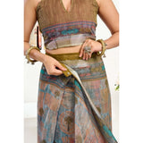 Women's Linen Cotton Printed Ready To Wear Saree With Unstitched Blouse 5.5 Mtr (Multicolor)