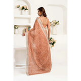 Women's Linen Cotton Printed Ready To Wear Saree With Unstitched Blouse 5.5 Mtr (Peach)