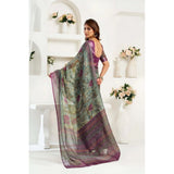 Women's Linen Cotton Printed Ready To Wear Saree With Unstitched Blouse 5.5 Mtr (Multicolor)
