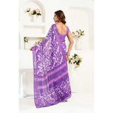 Women's Linen Cotton Printed Ready To Wear Saree With Unstitched Blouse 5.5 Mtr (Purple)