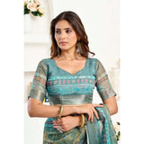 Women's Linen Cotton Printed Ready To Wear Saree With Unstitched Blouse 5.5 Mtr (Light_Green)
