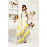 Women's Linen Cotton Printed Ready To Wear Saree With Unstitched Blouse 5.5 Mtr (Off_White)