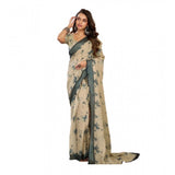 Women's Linen Cotton Printed Ready To Wear Saree With Unstitched Blouse 5.5 Mtr (Light_Beige)
