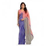 Women's Linen Cotton Printed Ready To Wear Saree With Unstitched Blouse 5.5 Mtr (Blue)
