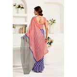 Women's Linen Cotton Printed Ready To Wear Saree With Unstitched Blouse 5.5 Mtr (Blue)