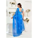 Women's Linen Cotton Printed Ready To Wear Saree With Unstitched Blouse 5.5 Mtr (Royal_Blue)