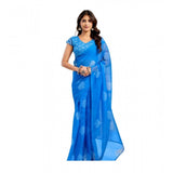 Women's Linen Cotton Printed Ready To Wear Saree With Unstitched Blouse 5.5 Mtr (Royal_Blue)