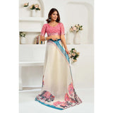Women's Linen Cotton Printed Ready To Wear Saree With Unstitched Blouse 5.5 Mtr (Cream)