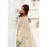 Women's Linen Cotton Printed Ready To Wear Saree With Unstitched Blouse 5.5 Mtr (Light_Beige)