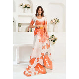 Women's Linen Cotton Printed Ready To Wear Saree With Unstitched Blouse 5.5 Mtr (Orange)