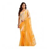Women's Linen Cotton Printed Ready To Wear Saree With Unstitched Blouse 5.5 Mtr (Yellow)