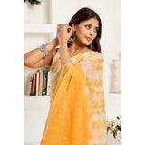 Women's Linen Cotton Printed Ready To Wear Saree With Unstitched Blouse 5.5 Mtr (Yellow)