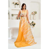 Women's Linen Cotton Printed Ready To Wear Saree With Unstitched Blouse 5.5 Mtr (Yellow)