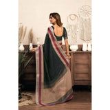 Women's Linen Cotton Plain Ready To Wear With Pocket Saree With Unstitched Blouse 5.5 Mtr (Black)