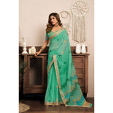 Women's Linen Cotton Printed Ready To Wear With Pocket Saree With Unstitched Blouse 5.5 Mtr (Light_Green)